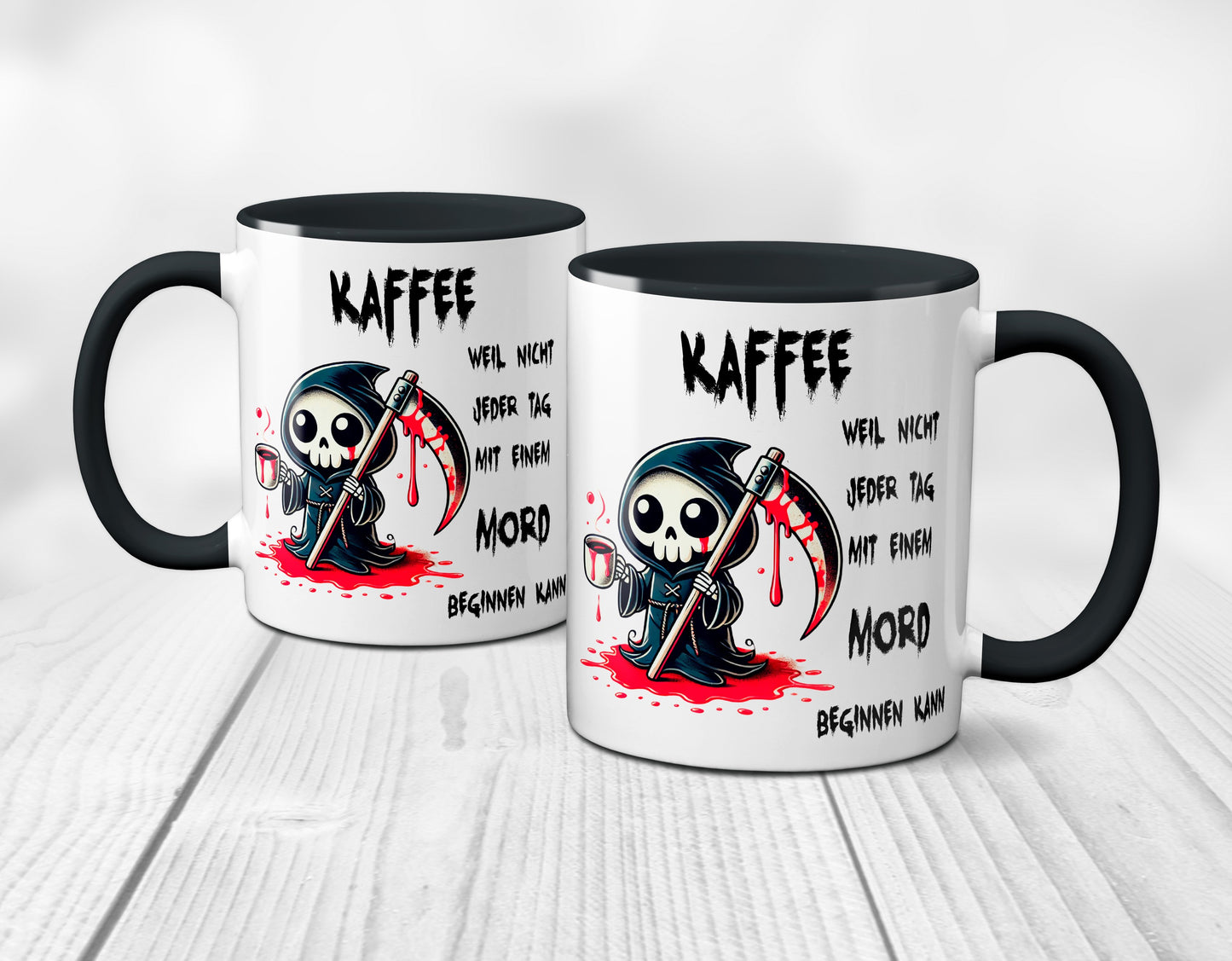 Kaffee, weil nicht jeder Tag mit einem Mord beginnen kann - Tasse - Kaffeebecher (schwarz)