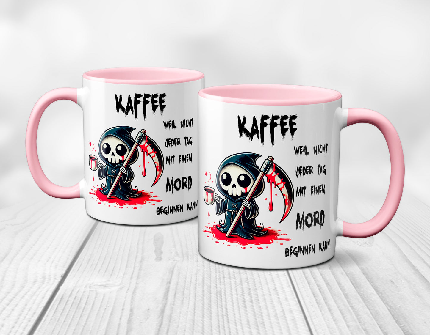 Kaffee, weil nicht jeder Tag mit einem Mord beginnen kann - Tasse - Kaffeebecher (rosa)