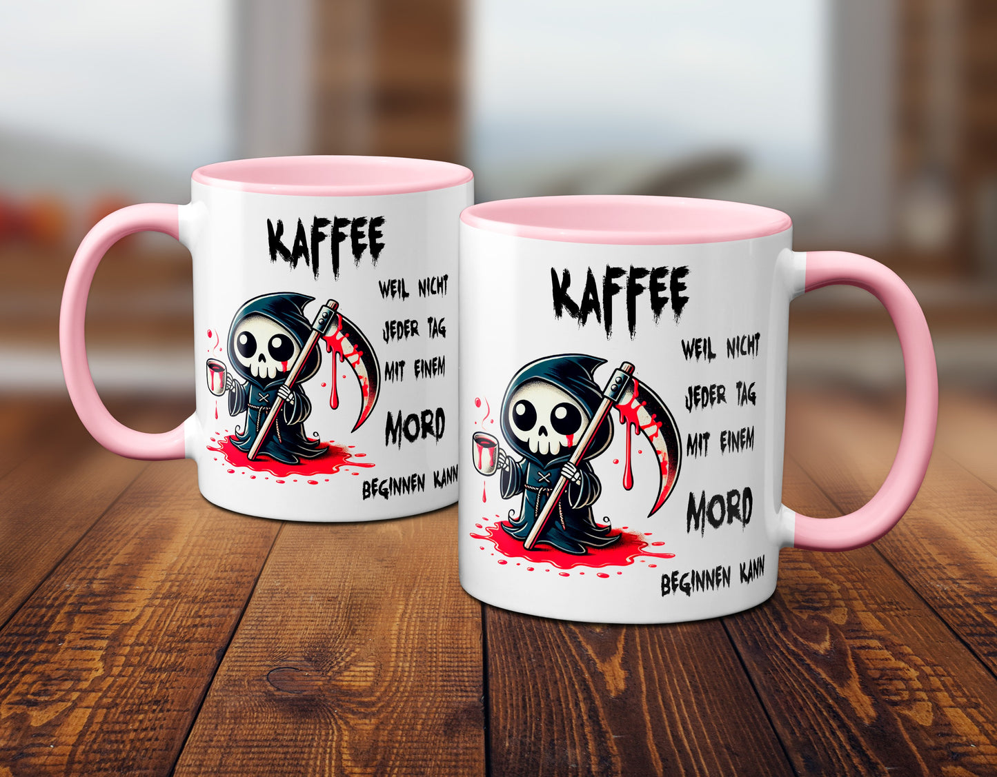 Kaffee, weil nicht jeder Tag mit einem Mord beginnen kann - Tasse - Kaffeebecher (rosa)