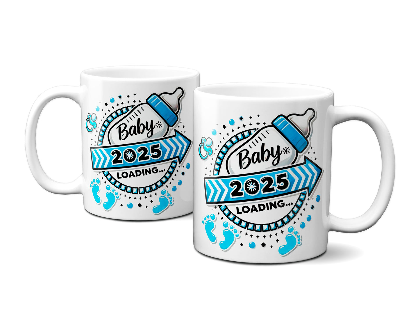 Baby Loading 2025 - Motiv blau - weiße Tasse (Boy, Junge)