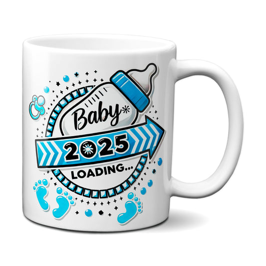 Baby Loading 2025 - Motiv blau - weiße Tasse (Boy, Junge)