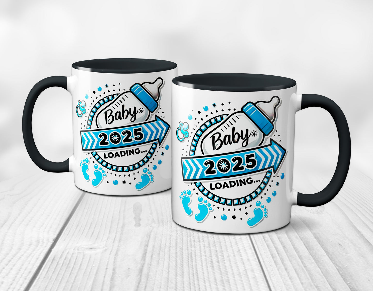 Baby Loading 2025 - Motiv blau - schwarze Tasse (Boy, Junge)