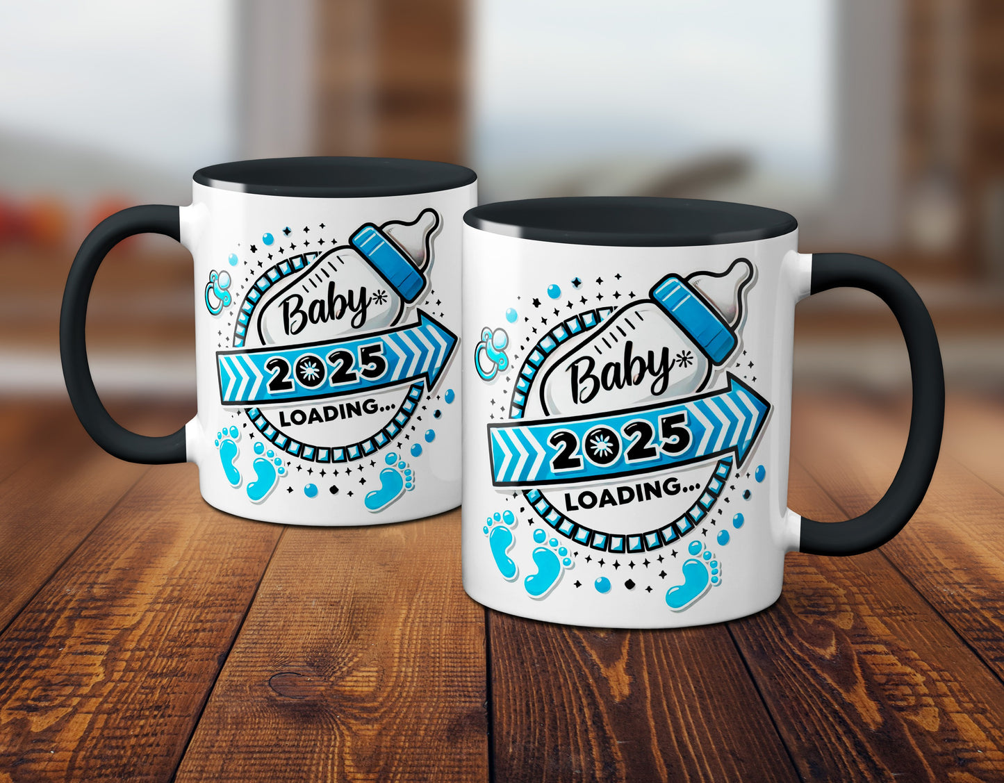 Baby Loading 2025 - Motiv blau - schwarze Tasse (Boy, Junge)