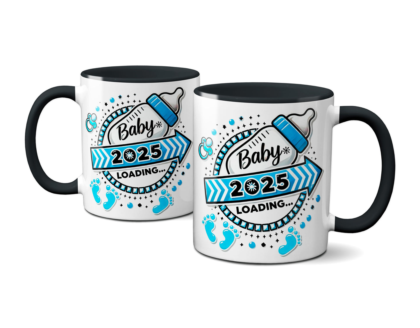 Baby Loading 2025 - Motiv blau - schwarze Tasse (Boy, Junge)