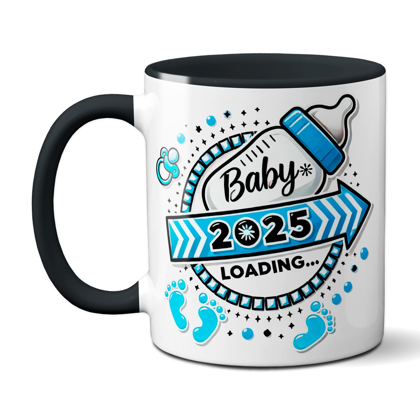 Baby Loading 2025 - Motiv blau - schwarze Tasse (Boy, Junge)
