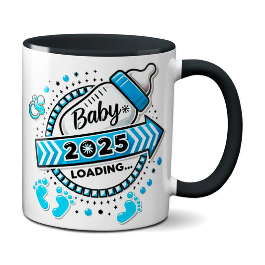 Baby Loading 2025 - Motiv blau - schwarze Tasse (Boy, Junge)