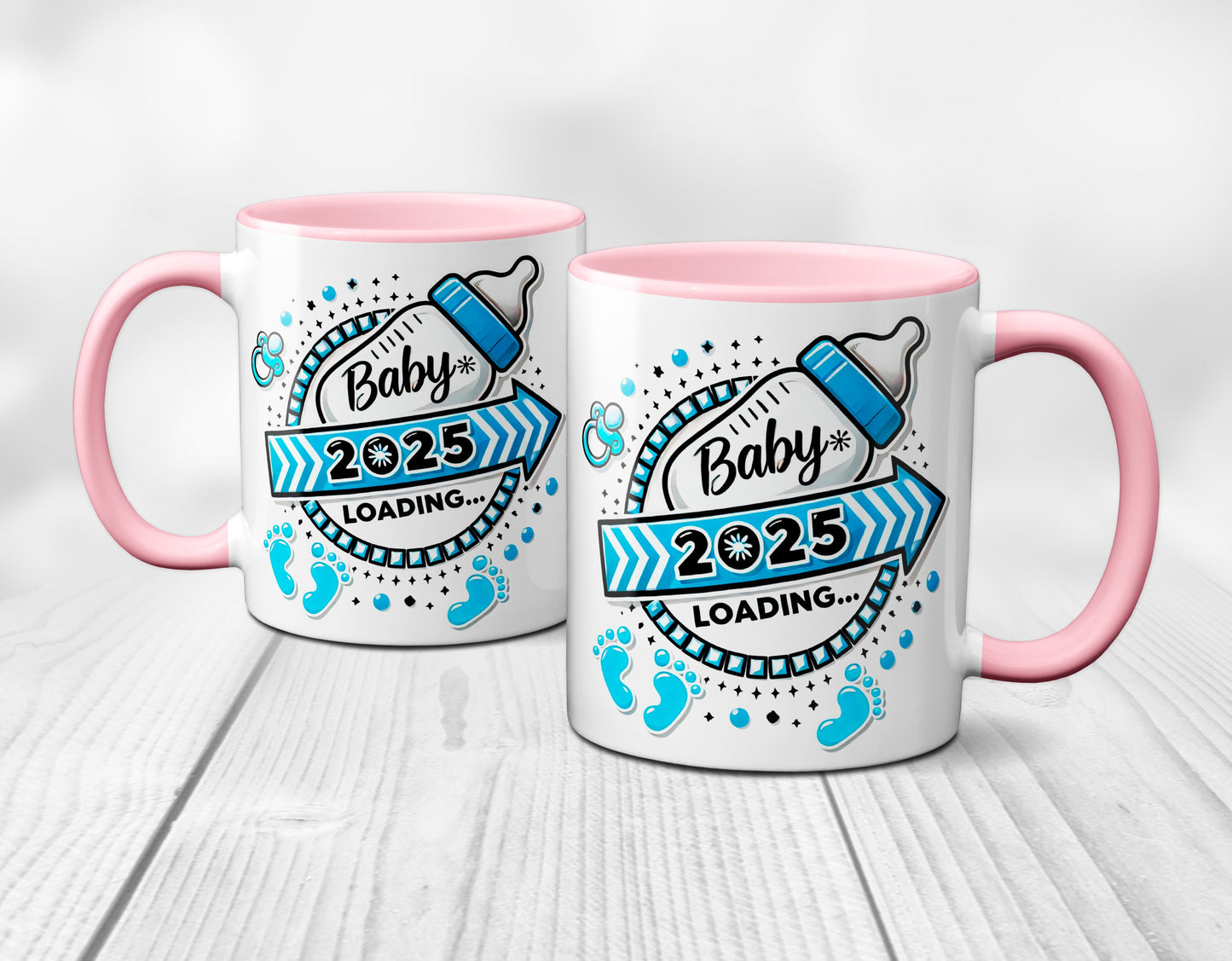 Baby Loading 2025 - Motiv blau - rosa Tasse (Boy, Junge)
