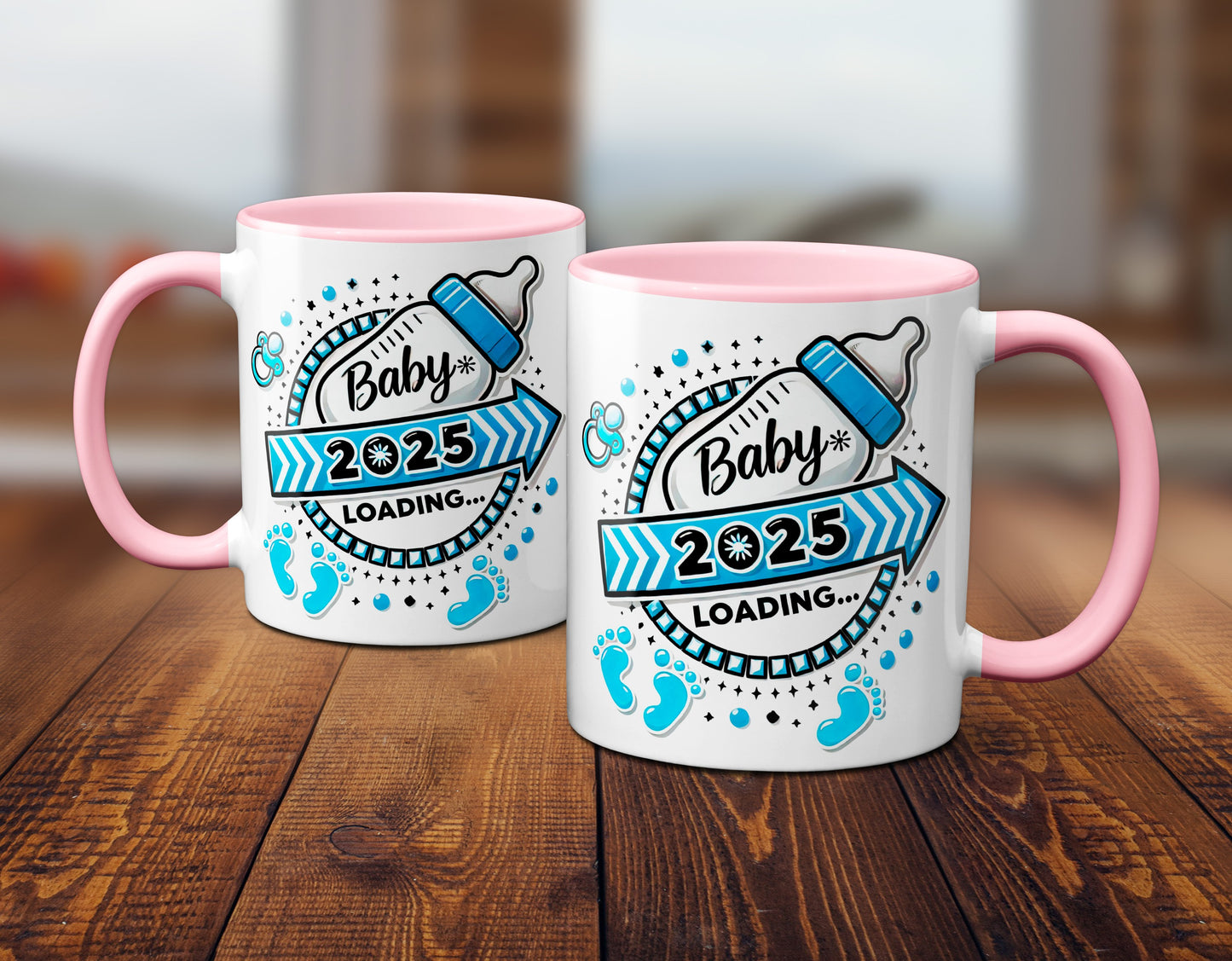 Baby Loading 2025 - Motiv blau - rosa Tasse (Boy, Junge)