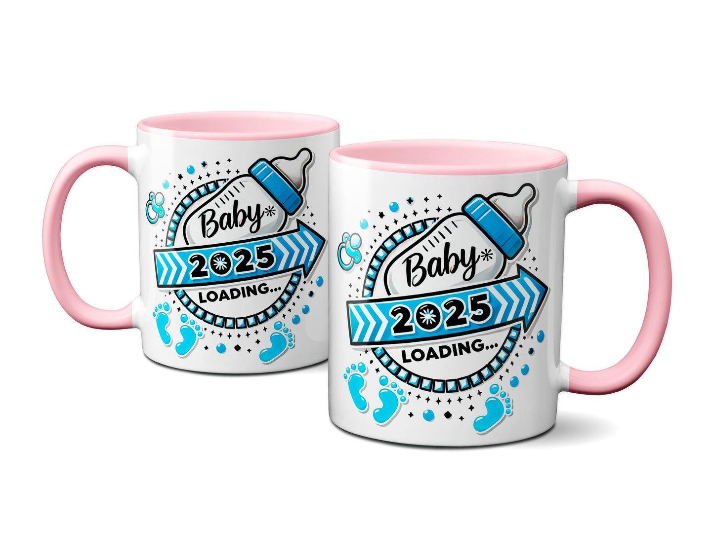 Baby Loading 2025 - Motiv blau - rosa Tasse (Boy, Junge)
