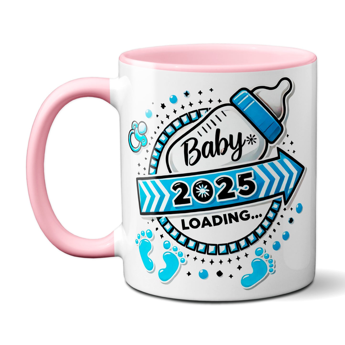Baby Loading 2025 - Motiv blau - rosa Tasse (Boy, Junge)