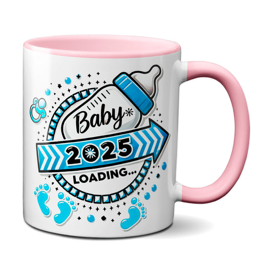 Baby Loading 2025 - Motiv blau - rosa Tasse (Boy, Junge)