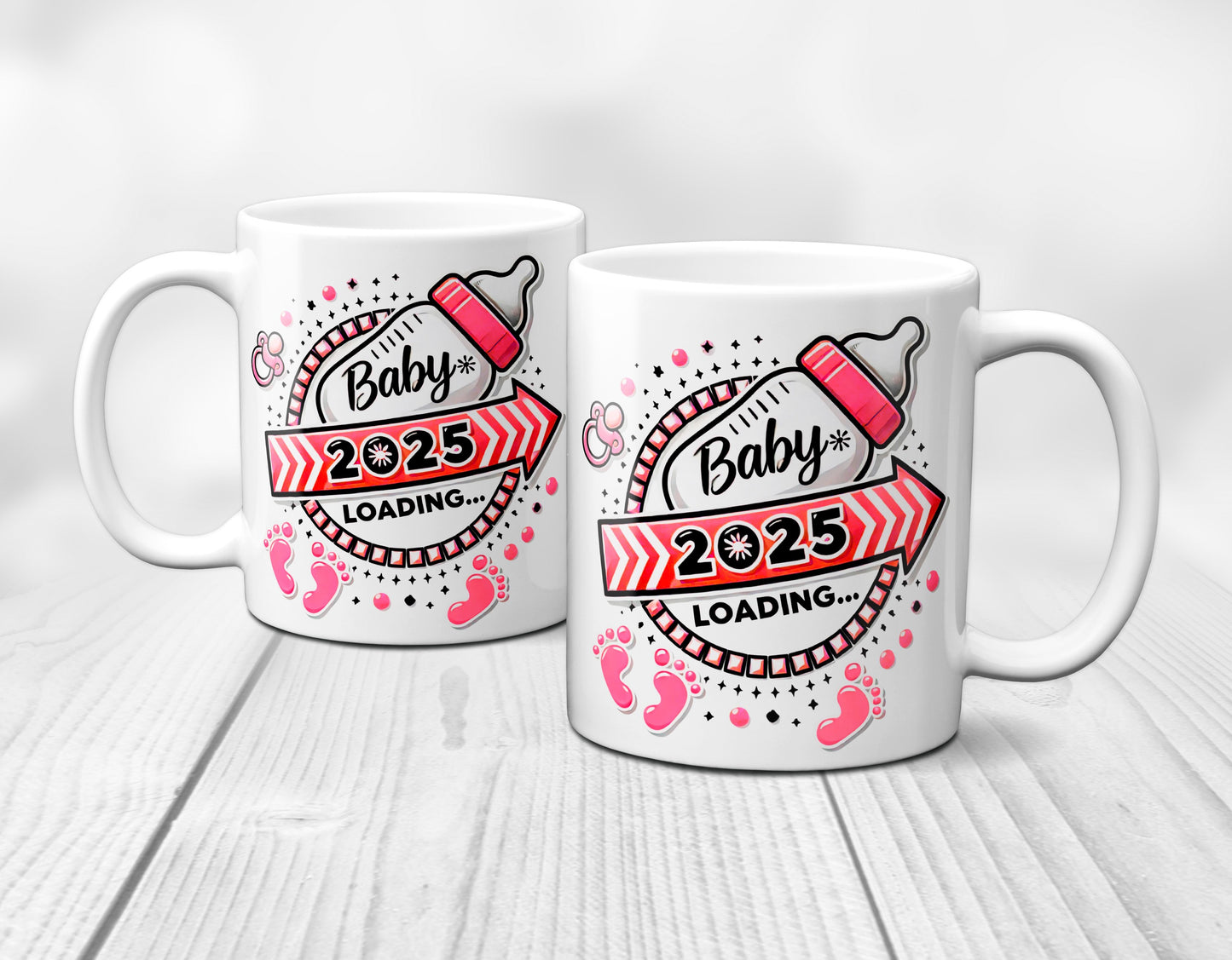 Baby Loading 2025 - Motiv rot - weiße Tasse (Girl, Mädchen)