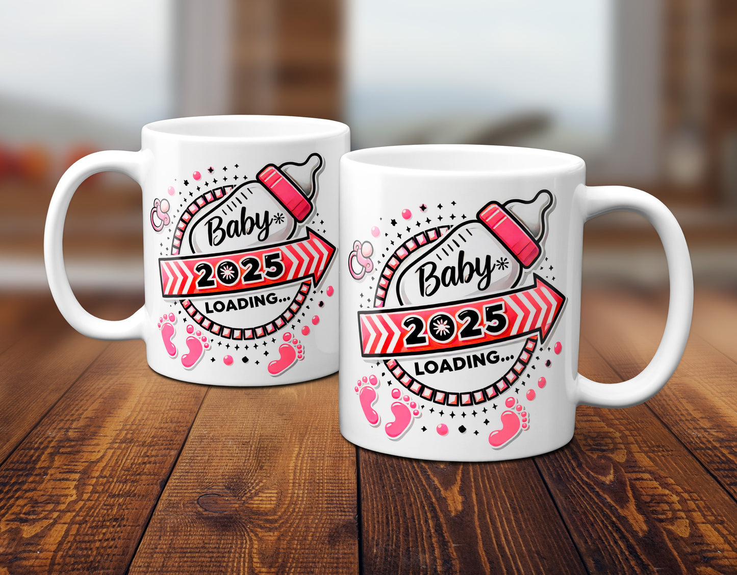 Baby Loading 2025 - Motiv rot - weiße Tasse (Girl, Mädchen)