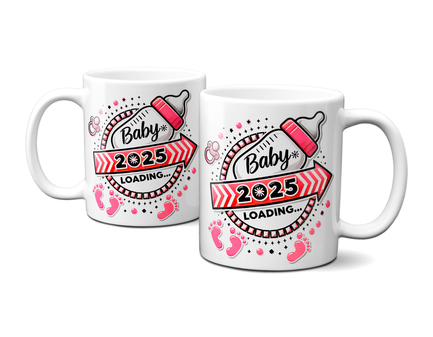 Baby Loading 2025 - Motiv rot - weiße Tasse (Girl, Mädchen)