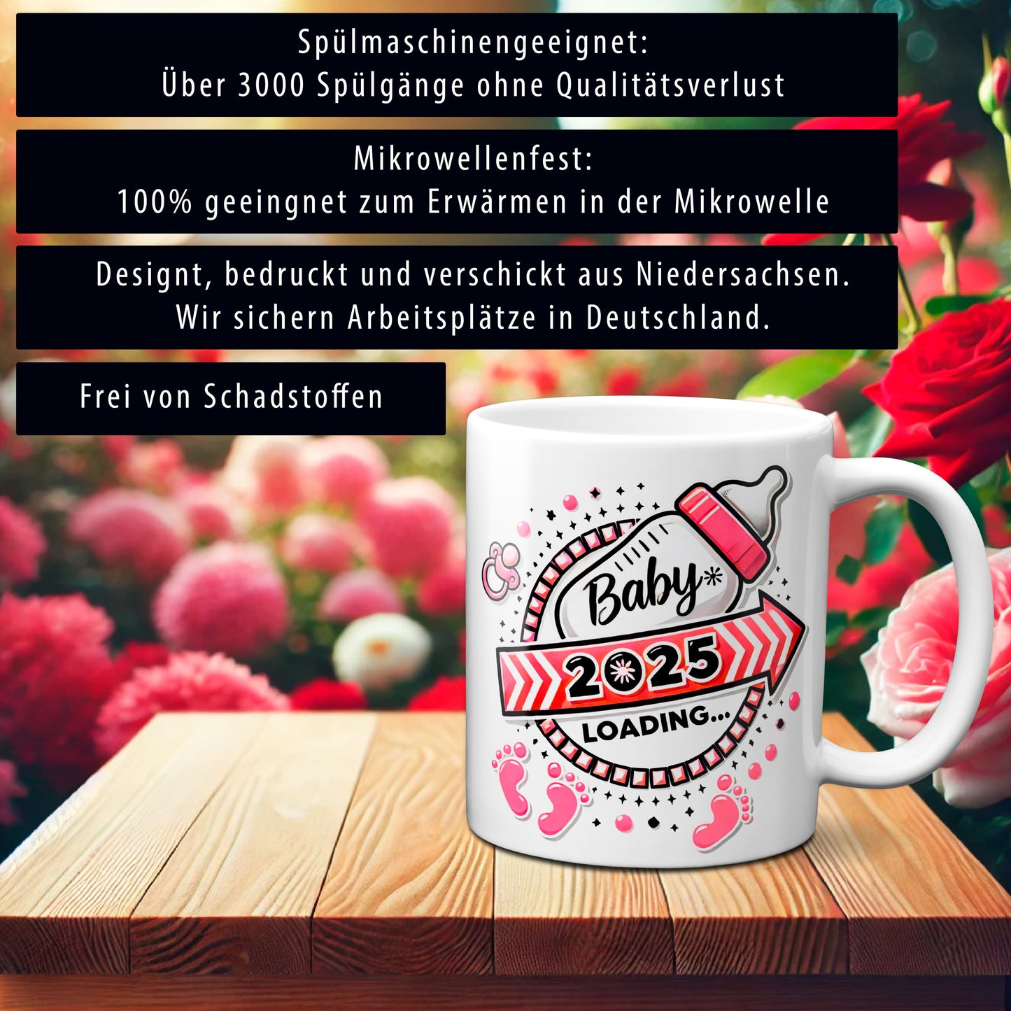 Baby Loading 2025 - Motiv rot - weiße Tasse (Girl, Mädchen)