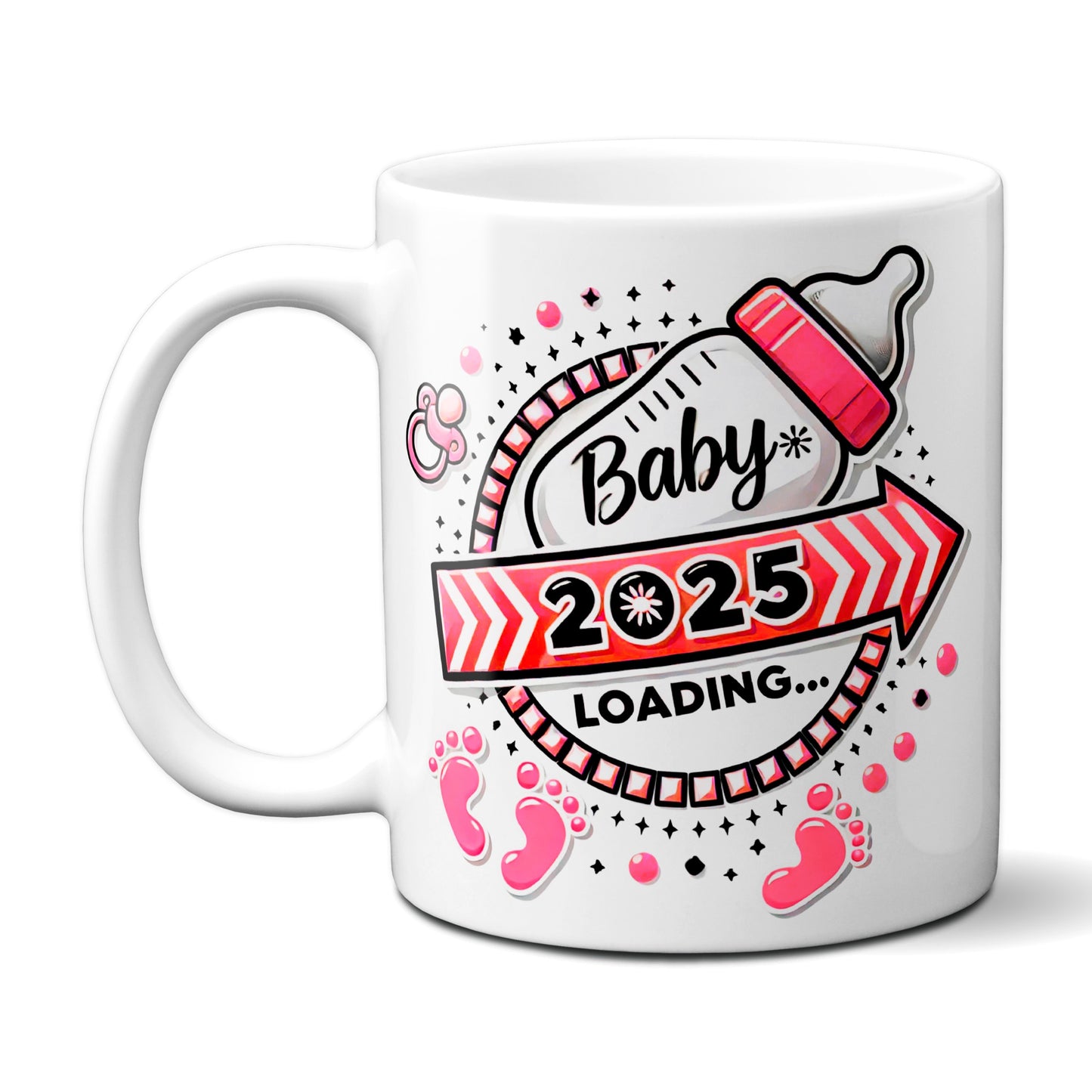 Baby Loading 2025 - Motiv rot - weiße Tasse (Girl, Mädchen)