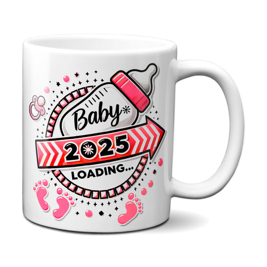 Baby Loading 2025 - Motiv rot - weiße Tasse (Girl, Mädchen)